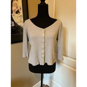 Liz Claiborne tan 3/4 sleeve button up sweater top